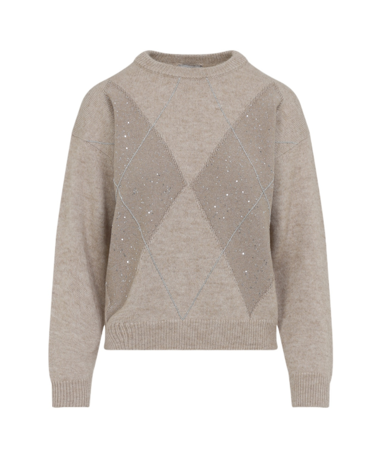 Peserico Argyle Knit Sweater With Sparkling Embellishments In Gray