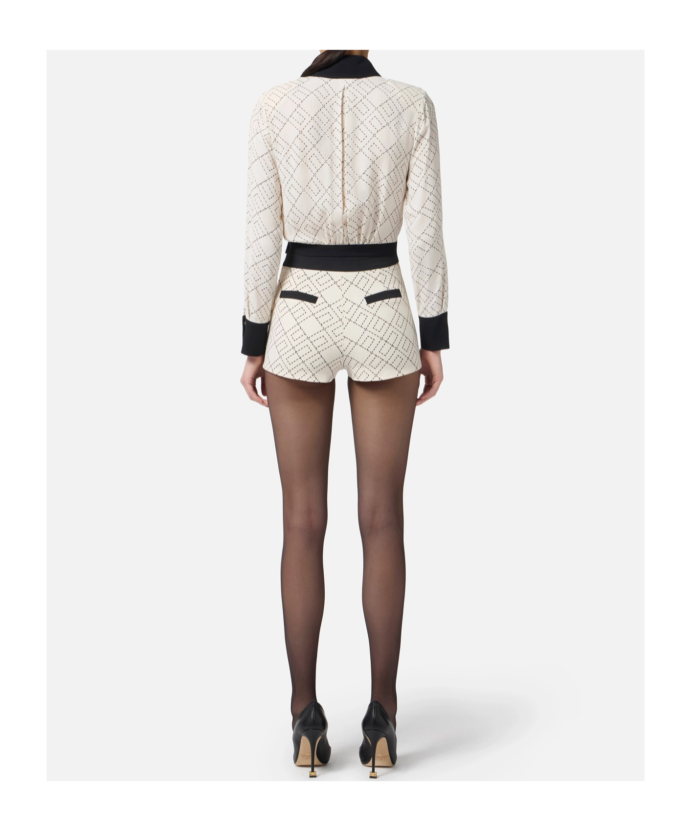 Elisabetta Franchi Two-colour Shirt In Georgette Fabric In White
