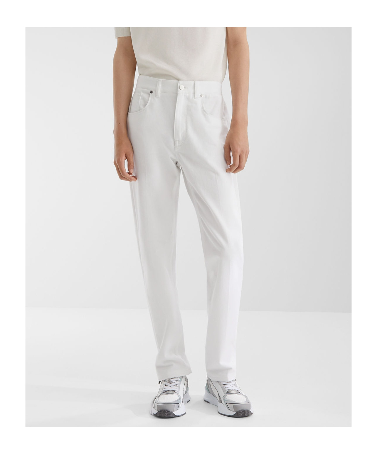 Fendi Regular Fit Denim Trouser With Ff Logo Embroidery In White