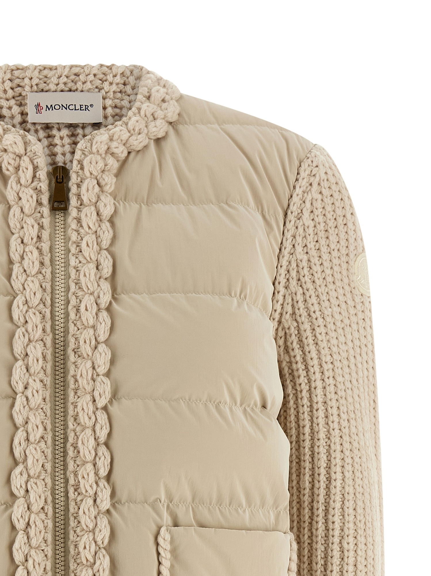 Moncler Padded Cardigan Sweaters And Cardigans Beige In Multi