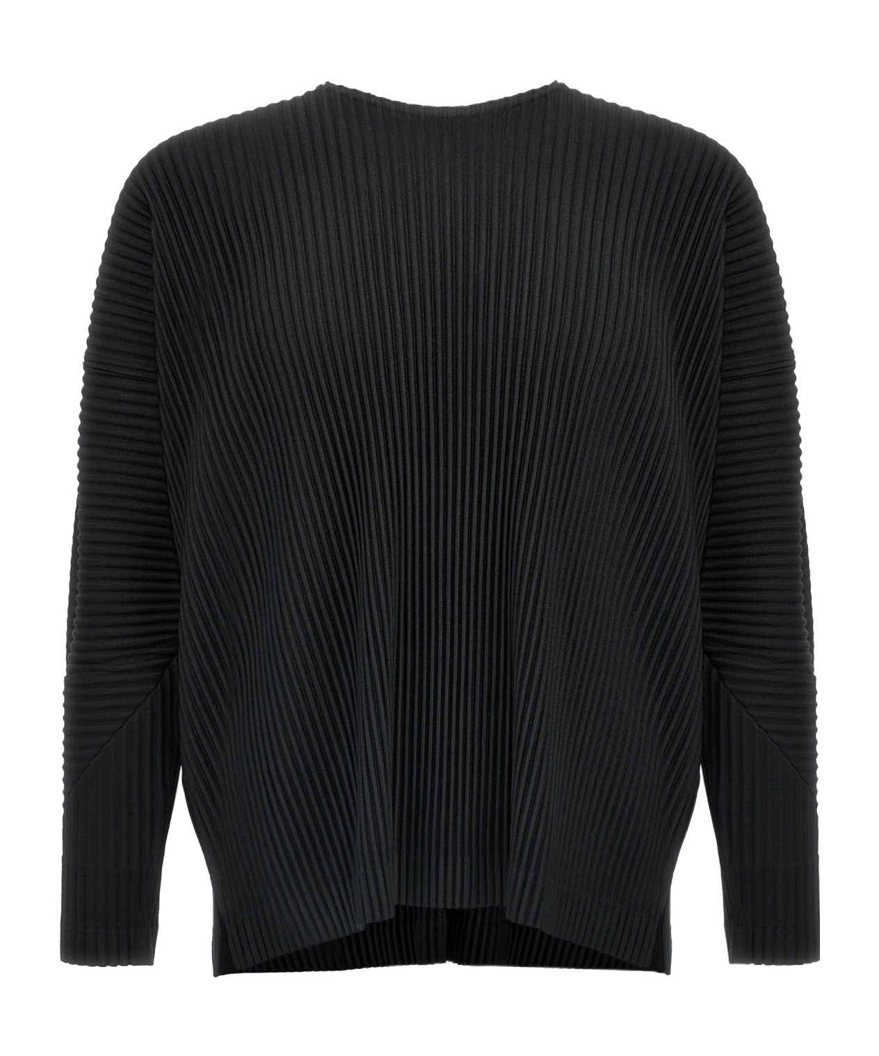 Issey Miyake Pleated Relaxed-fit Boat-neck Woven Top In Black