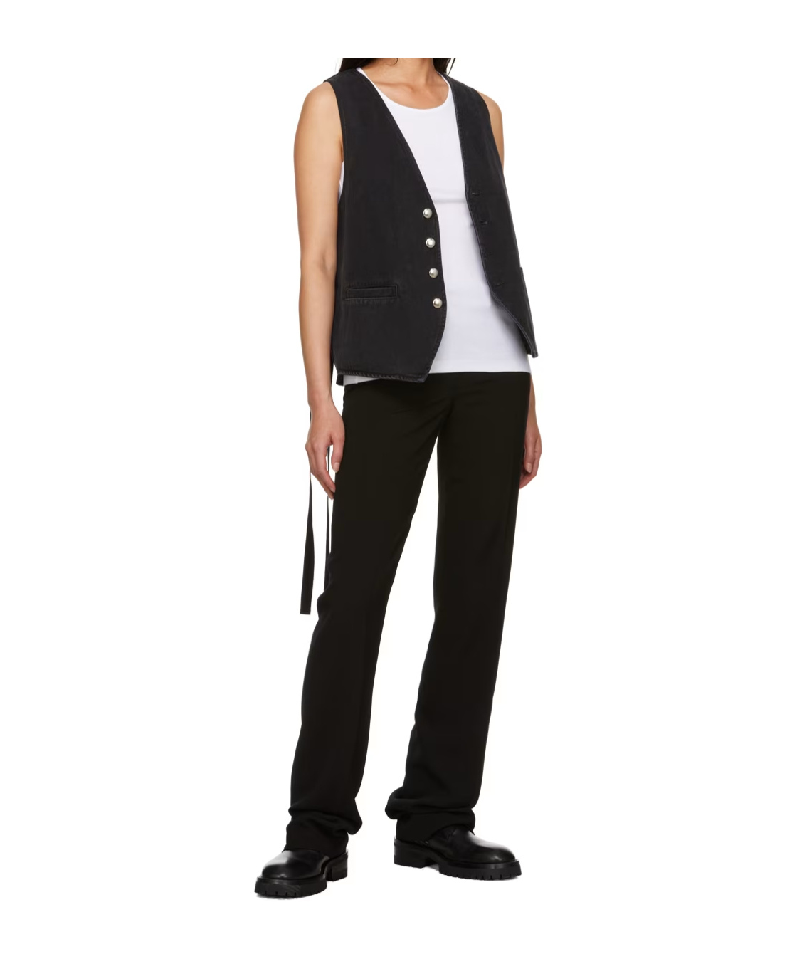 Ann Demeulemeester V-neck Denim Vest In Black