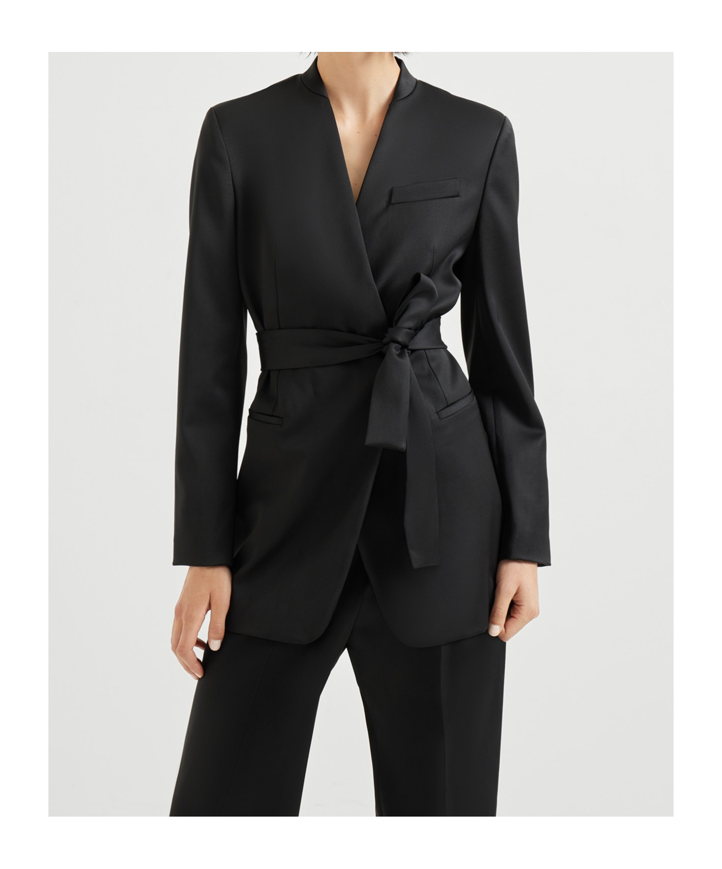 Brunello Cucinelli Belted Wrap Blazer In Black