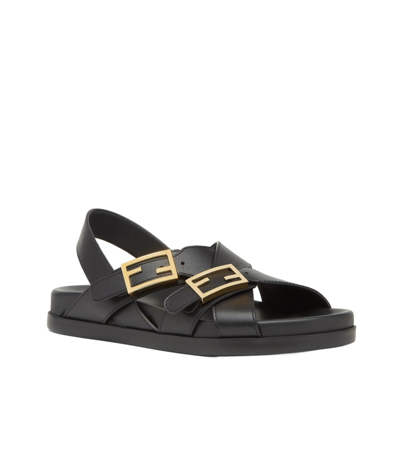 Fendi Women Black Singback Sandals With Ff Buckle Closure And Criss-crossed Straps In Leather Woman In Black