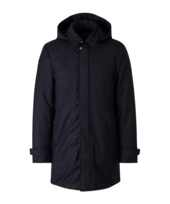 Moorer High-collar Long Cashmere Coat In Blue