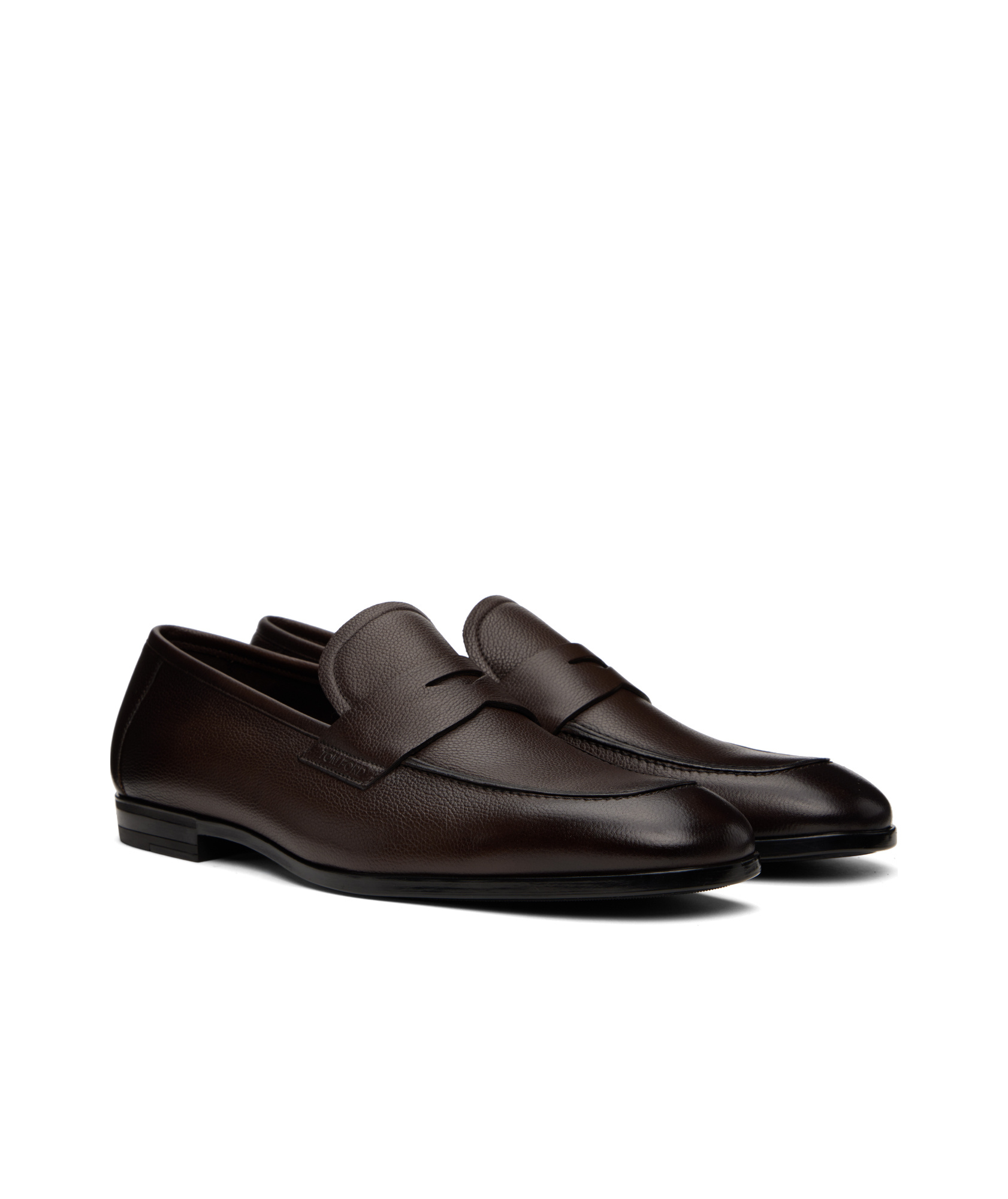 Tom Ford Brown Supple Grain Leather Sean Penny Loafers In Black