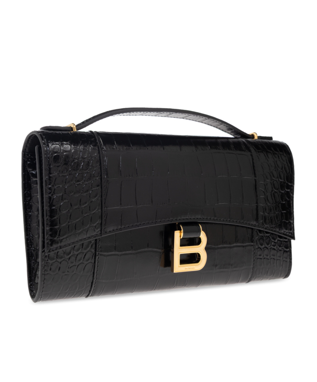 Balenciaga Hourglass Croc-effect Patent-leather Shoulder Bag In Black