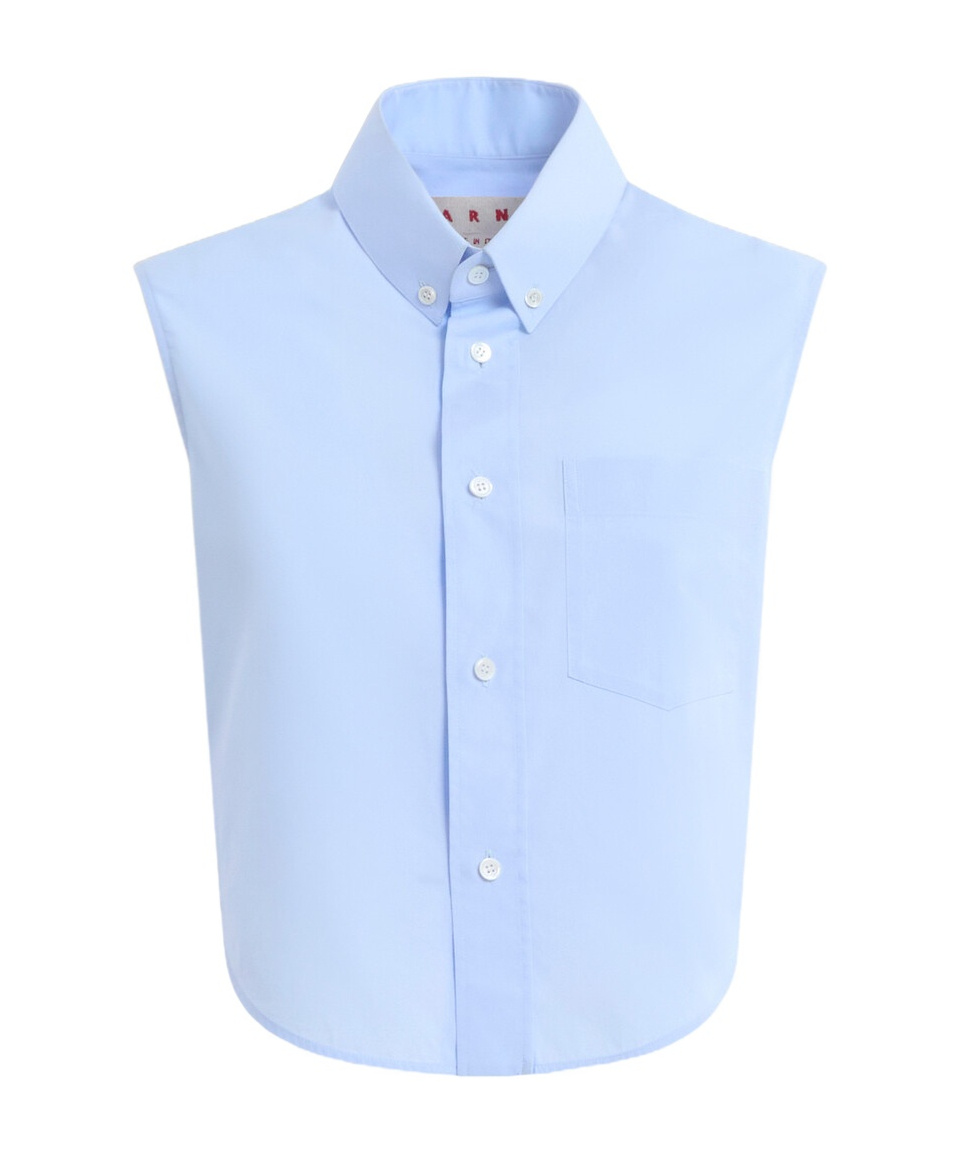 Marni Long Sleeved Buttoned Cropped Shirt In Blue