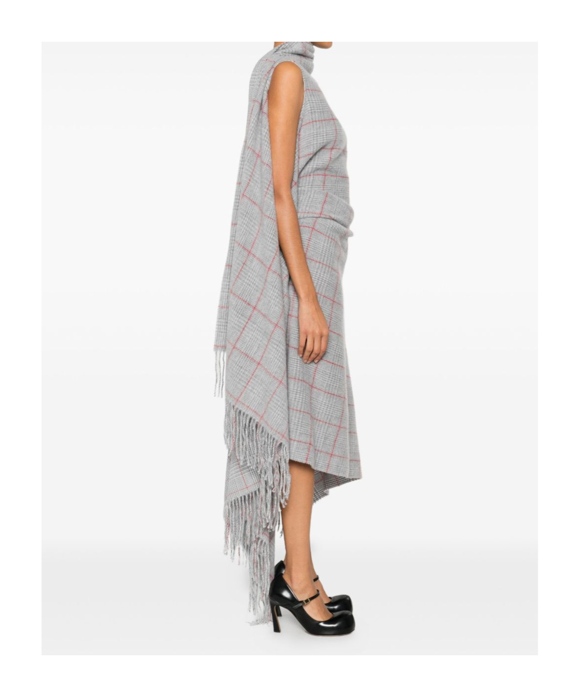 Jean Paul Gaultier Asymmetric Checked Dress Fringe Detail In Gray