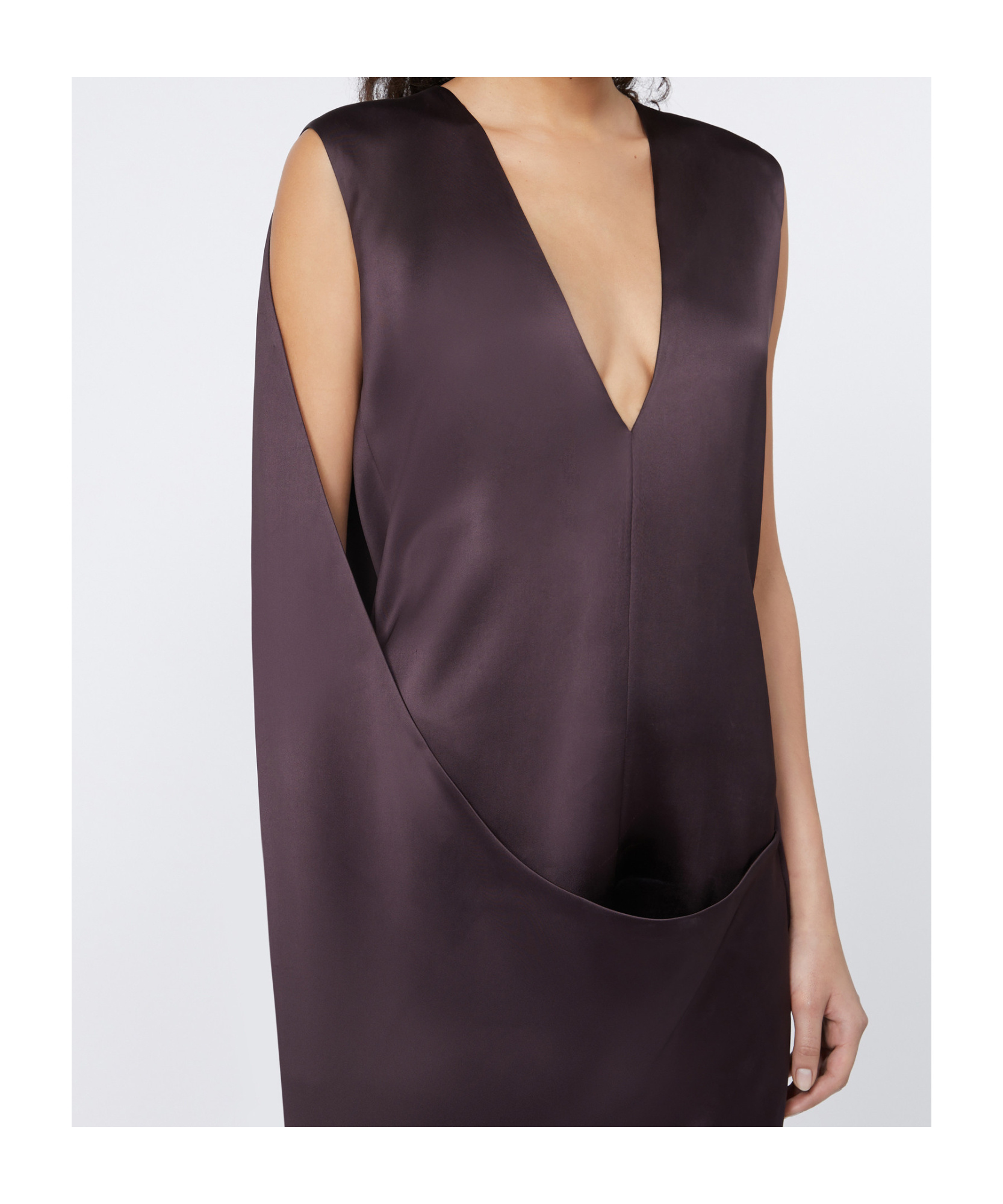 Sportmax Wraparound Satin Dress Side Slit In Brown