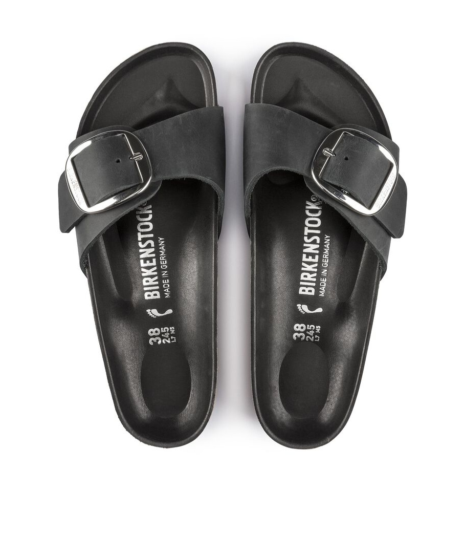 Birkenstock Madrid Oiled Open Toe Sandals In Black