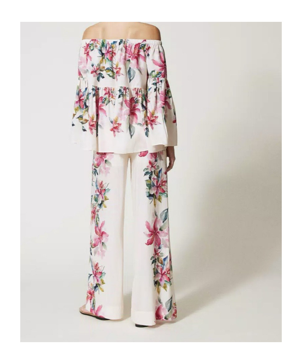 Shop Twinset Floral-print Wide-leg Trousers