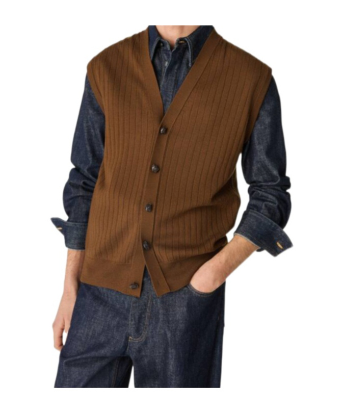 Bottega Veneta Wool Vest With V-neckline And Ribbed Texture In Brown