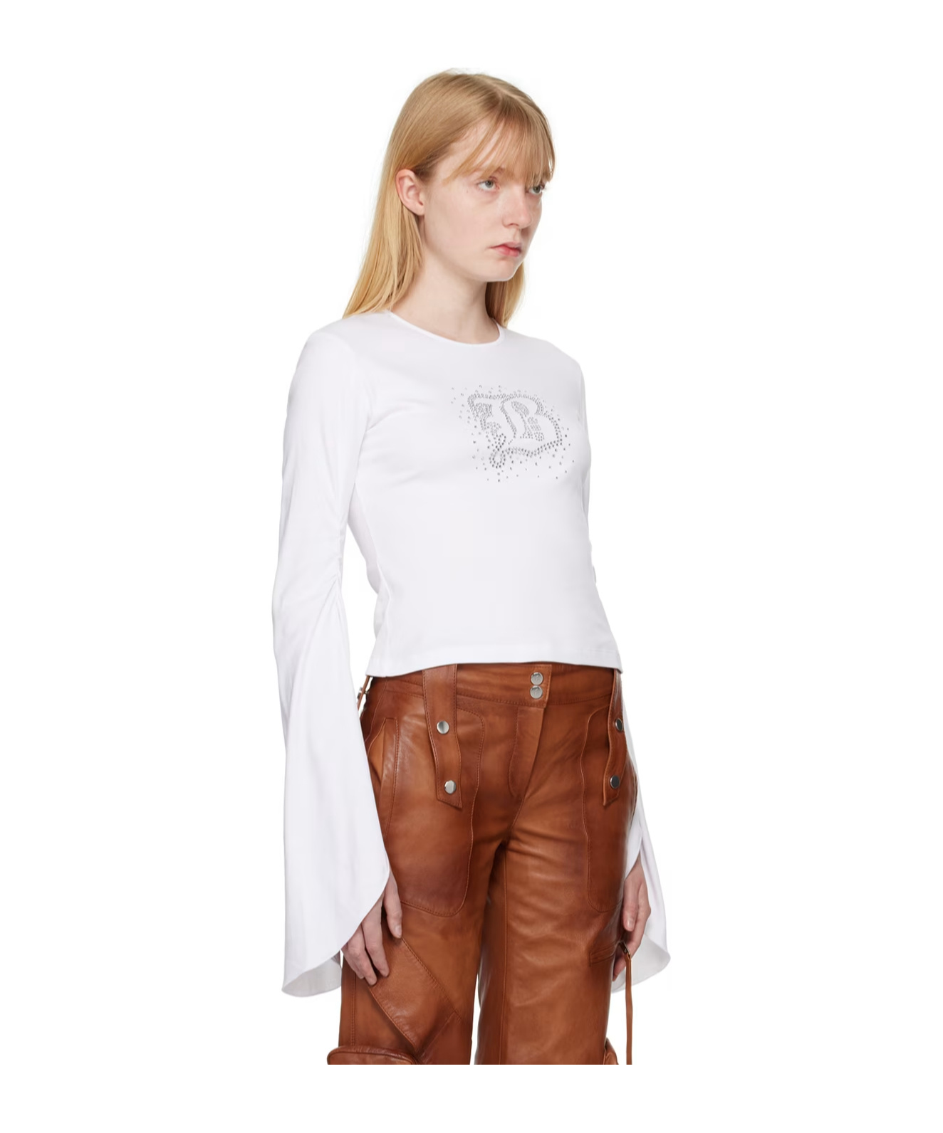 Shop Blumarine Round Collar And Long-sleeved T-shirt In White