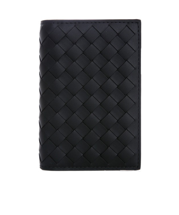Bottega Veneta Men Leather Card Holder With Intrecciato Motif In Black