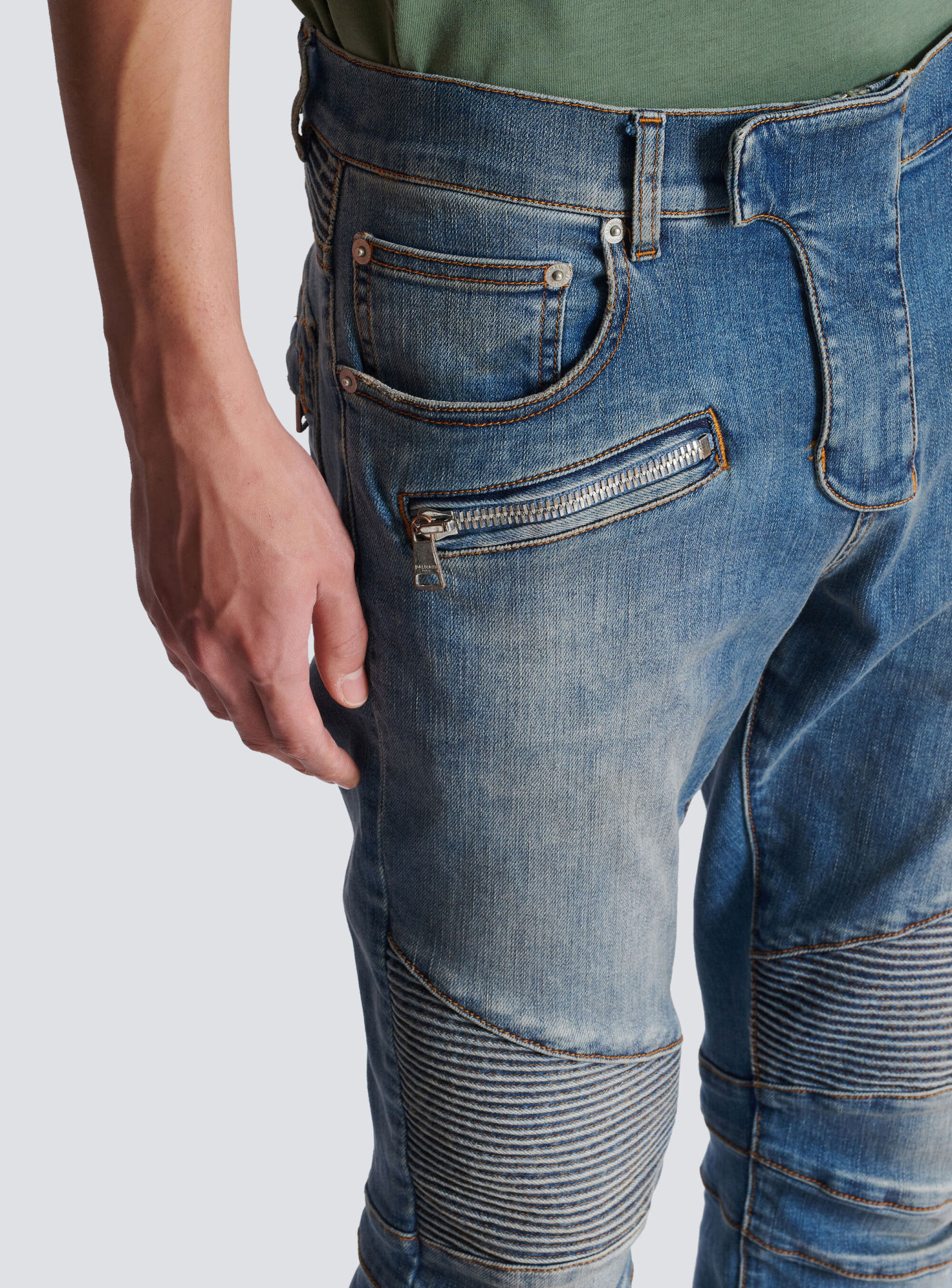 Balmain Slim Fit Jeans For Men In Gray