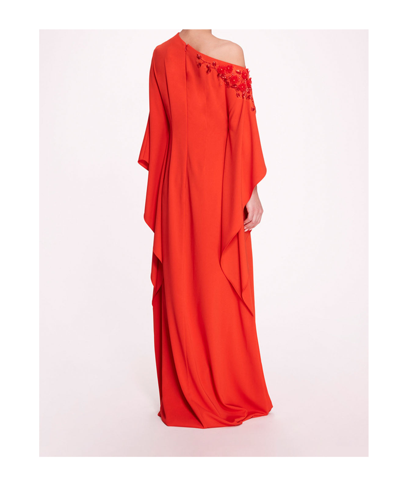 Shop Marchesa Notte Floral-embroidered Draped Dress In Red