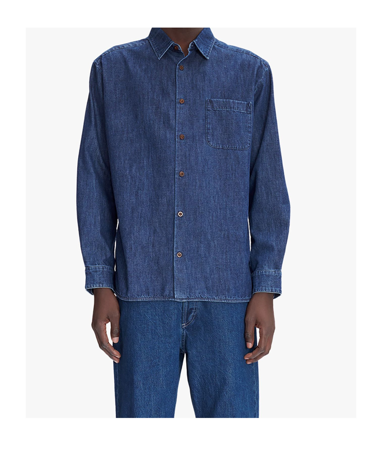 Apc A.p.c. Vittorio Brodée Poitrine Denim Overshirt In Blue
