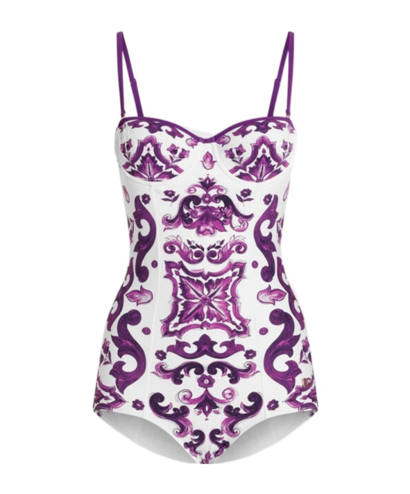 Dolce & Gabbana 'maiolica' Print One-piece Swimsuit In Purple