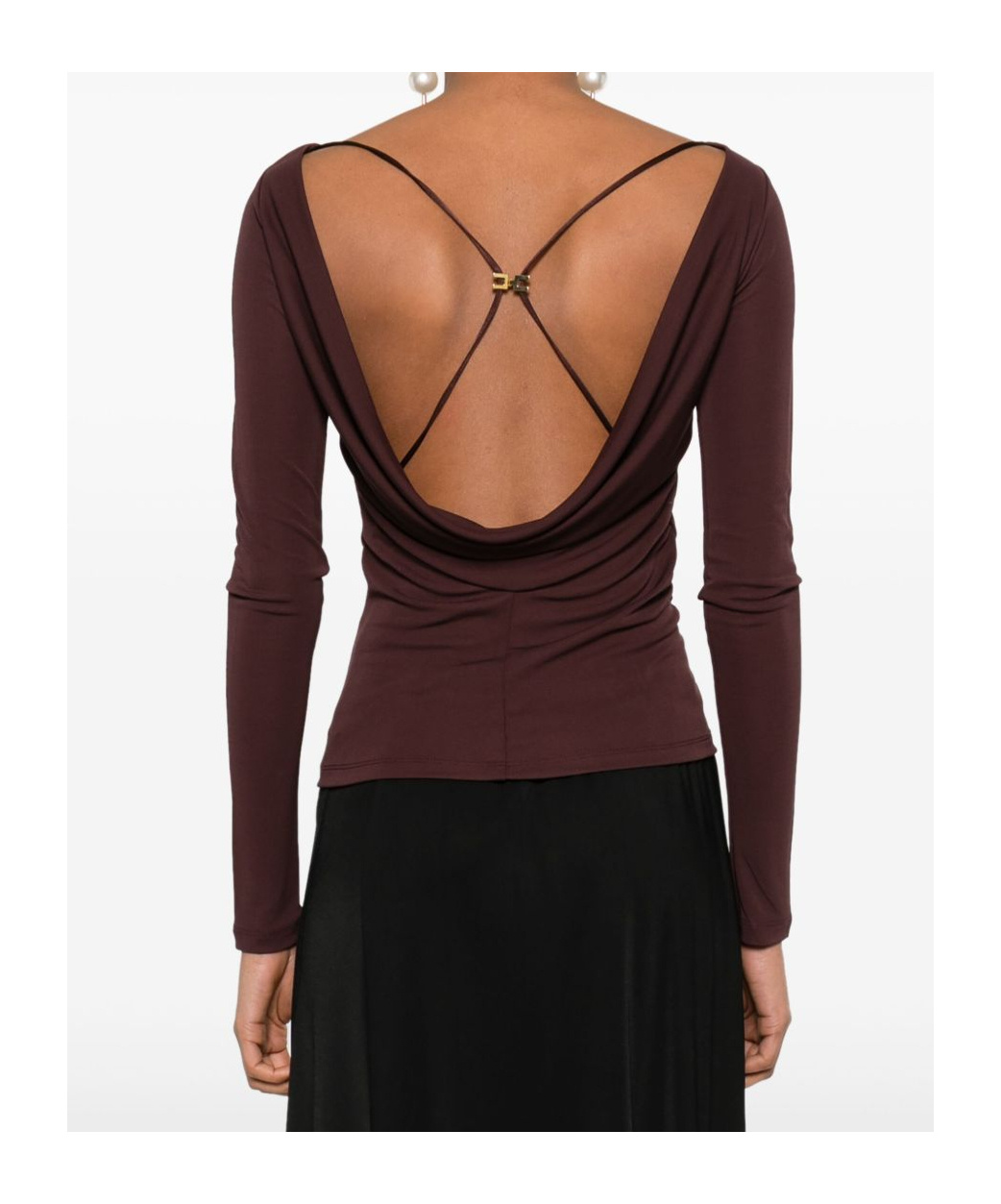 Elisabetta Franchi Brown T-shirt With Boat Neck Thin Straps In Brown