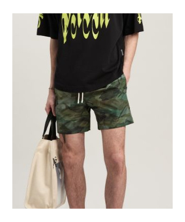 Palm Angels Camouflage Printed Swimming Trunks In Green