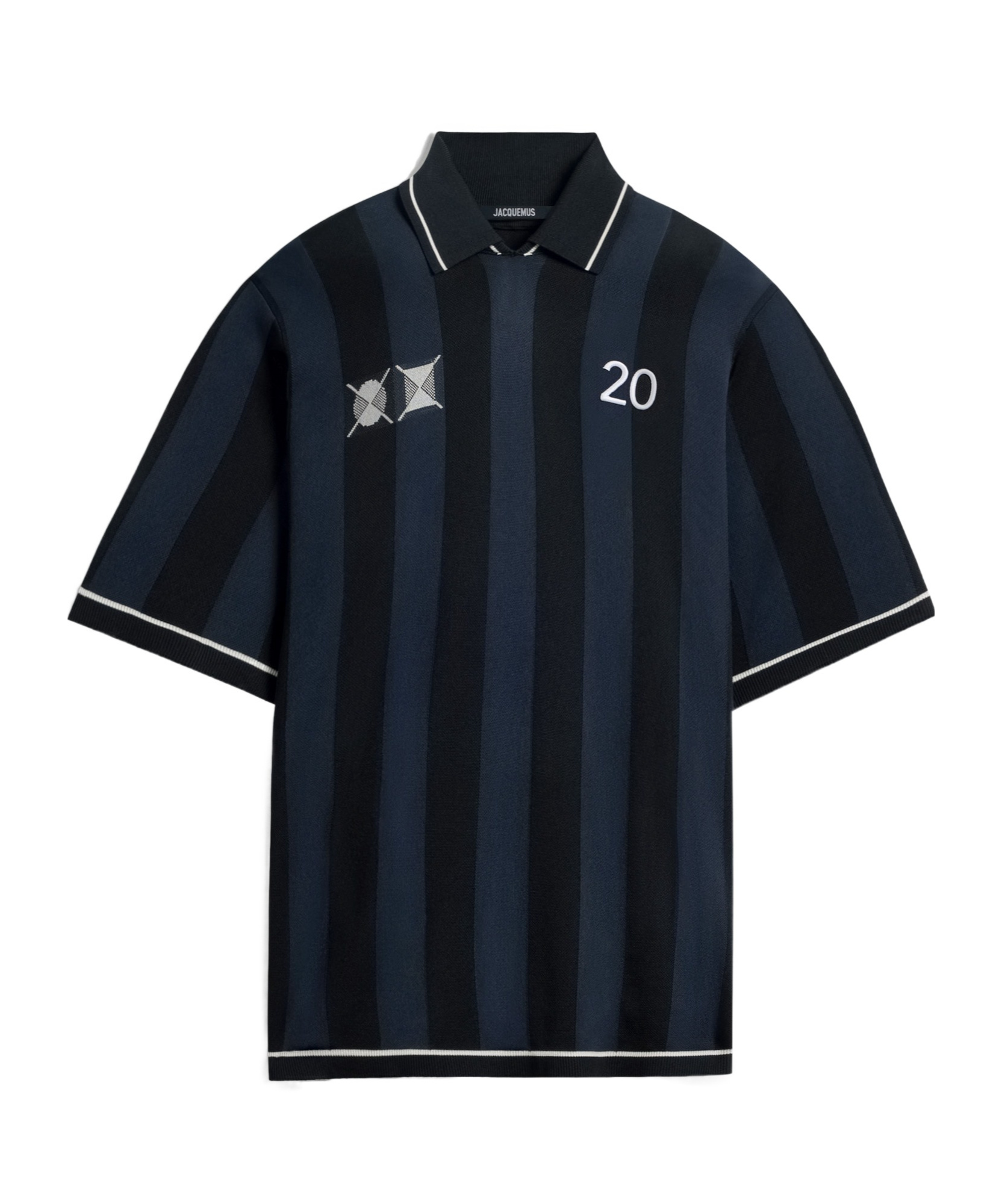 Jacquemus 'le Polo Liga' Blue Shirt With Maxi Rear Print And All-over Striped Motif In Gold