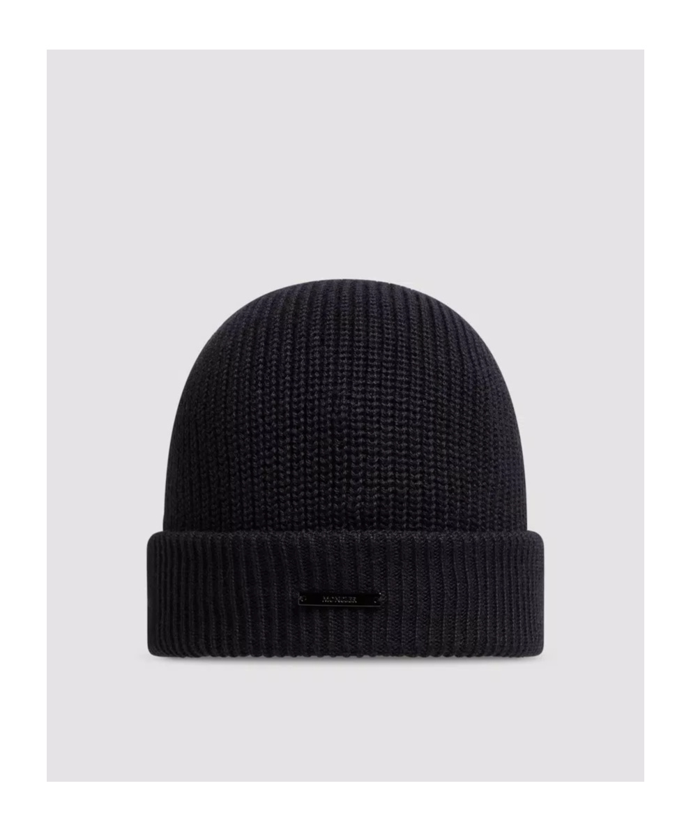 Moncler Logo-patch Ribbed Beanie In Black