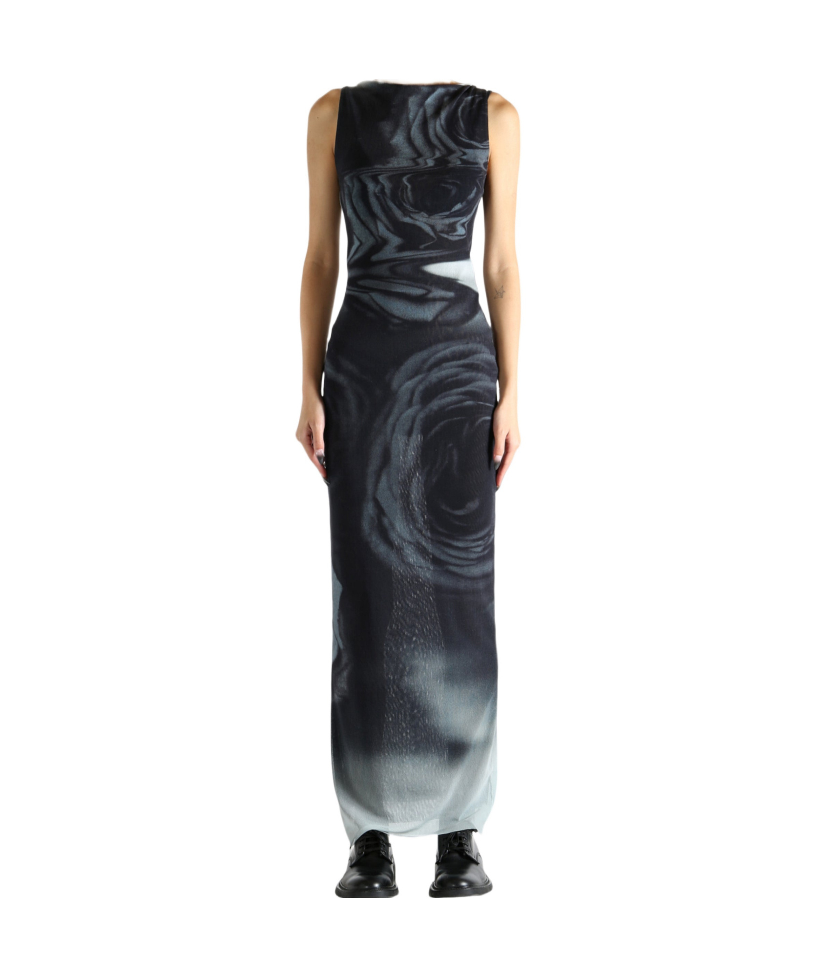 Jean Paul Gaultier Boat Neck Blurry Roses Printed Sleeveless Dress In Black
