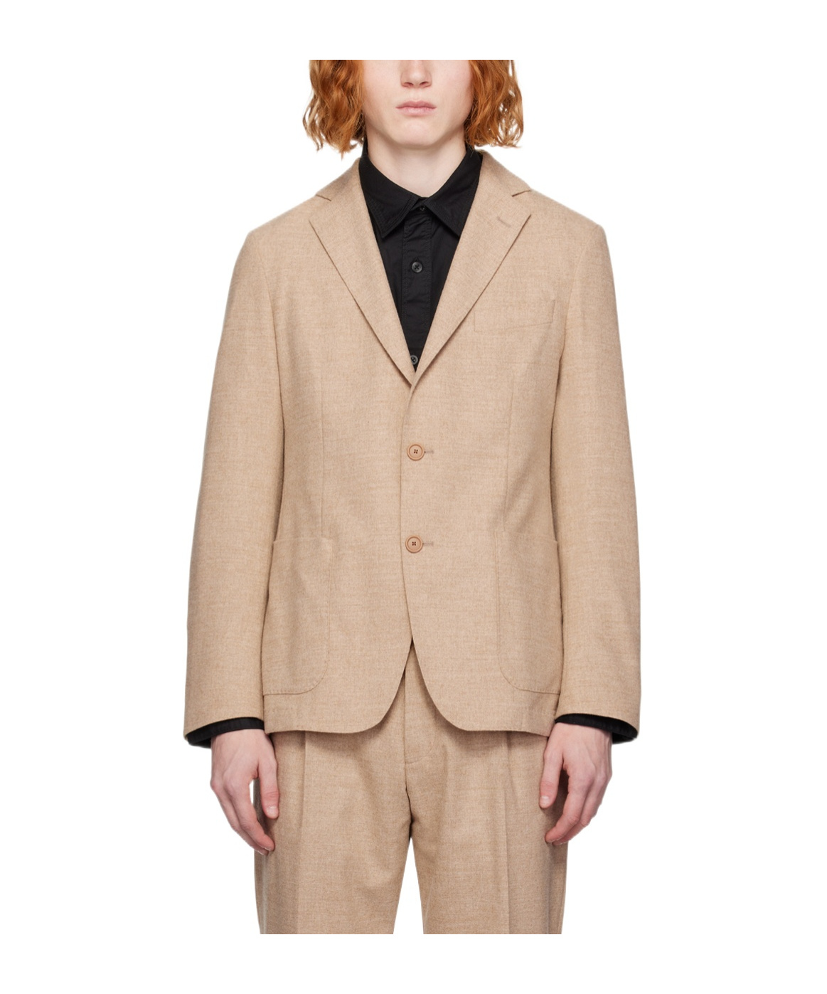 Shop Hugo Boss Flat Lapel Button-down Suit Coat In Nude