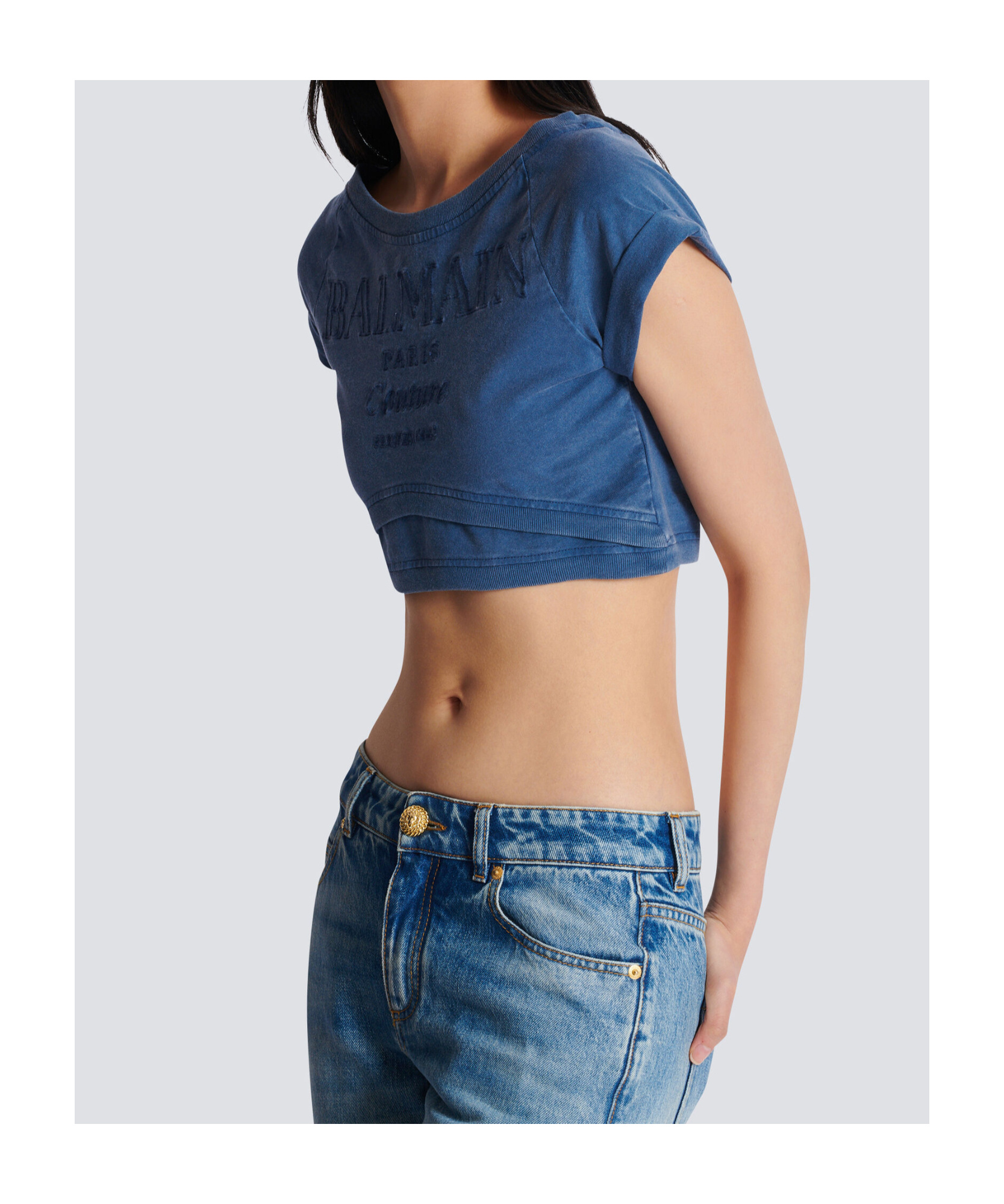 Balmain Embroidered Double Collar T-shirt In Blue