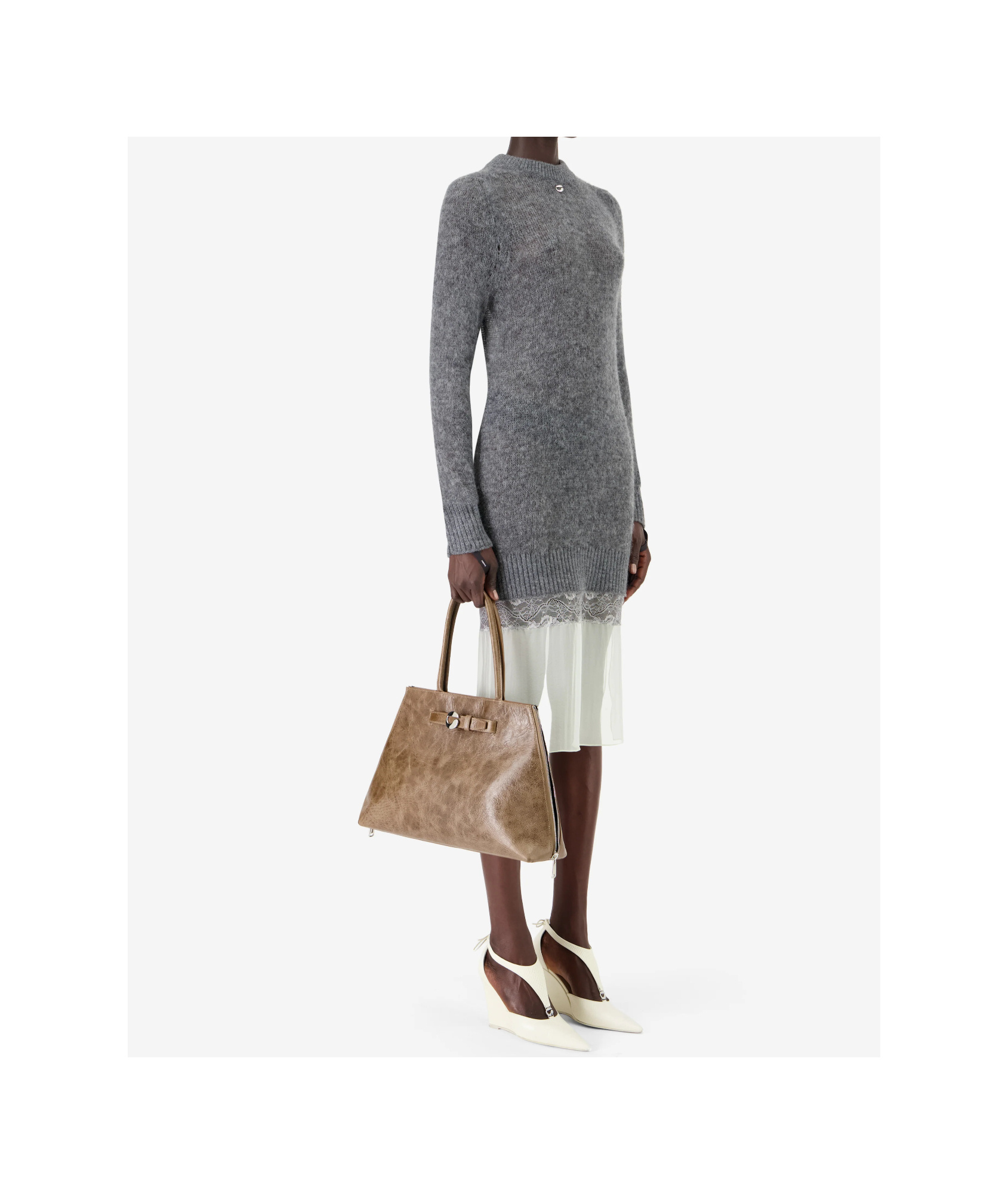 Coperni Knitted Patchwork Dress In Gray