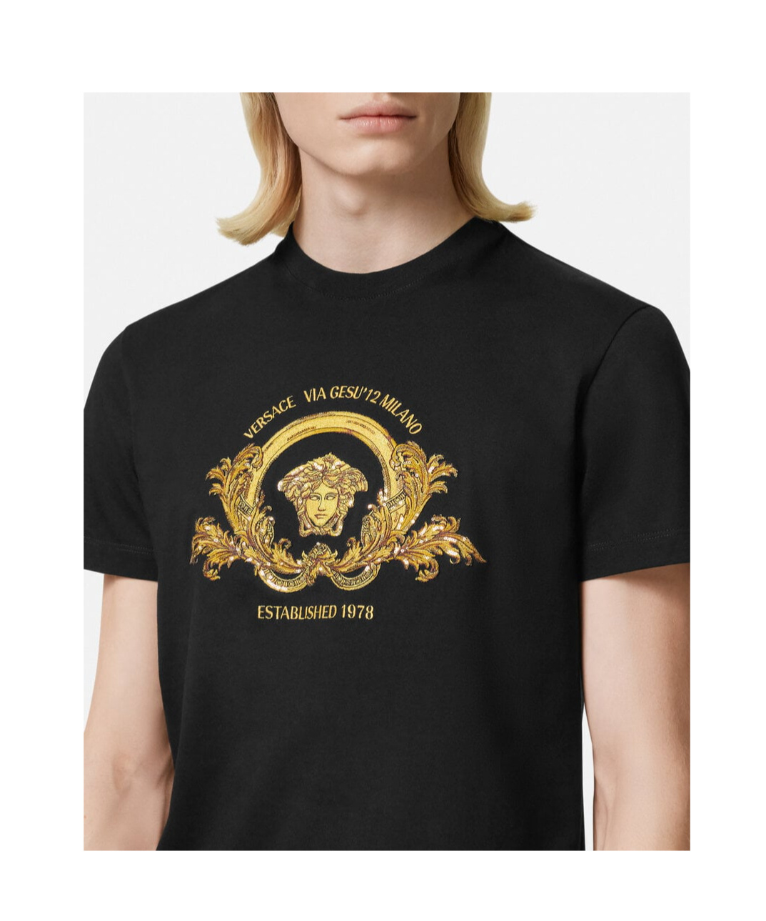 Versace Black Coupe Blason-embroidered Cotton T-shirt In Black