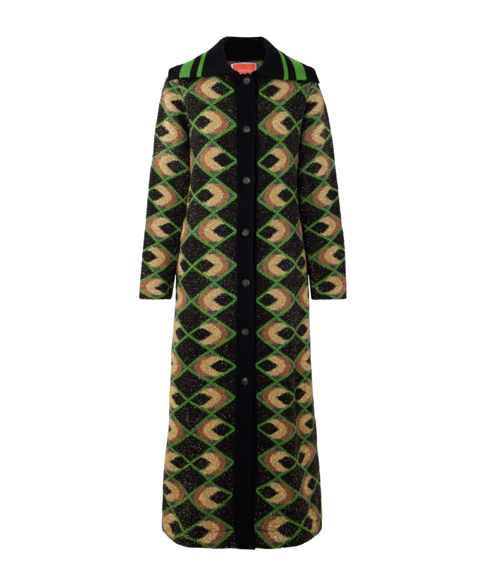 La Doublej Geometric-pattern Coat In Black