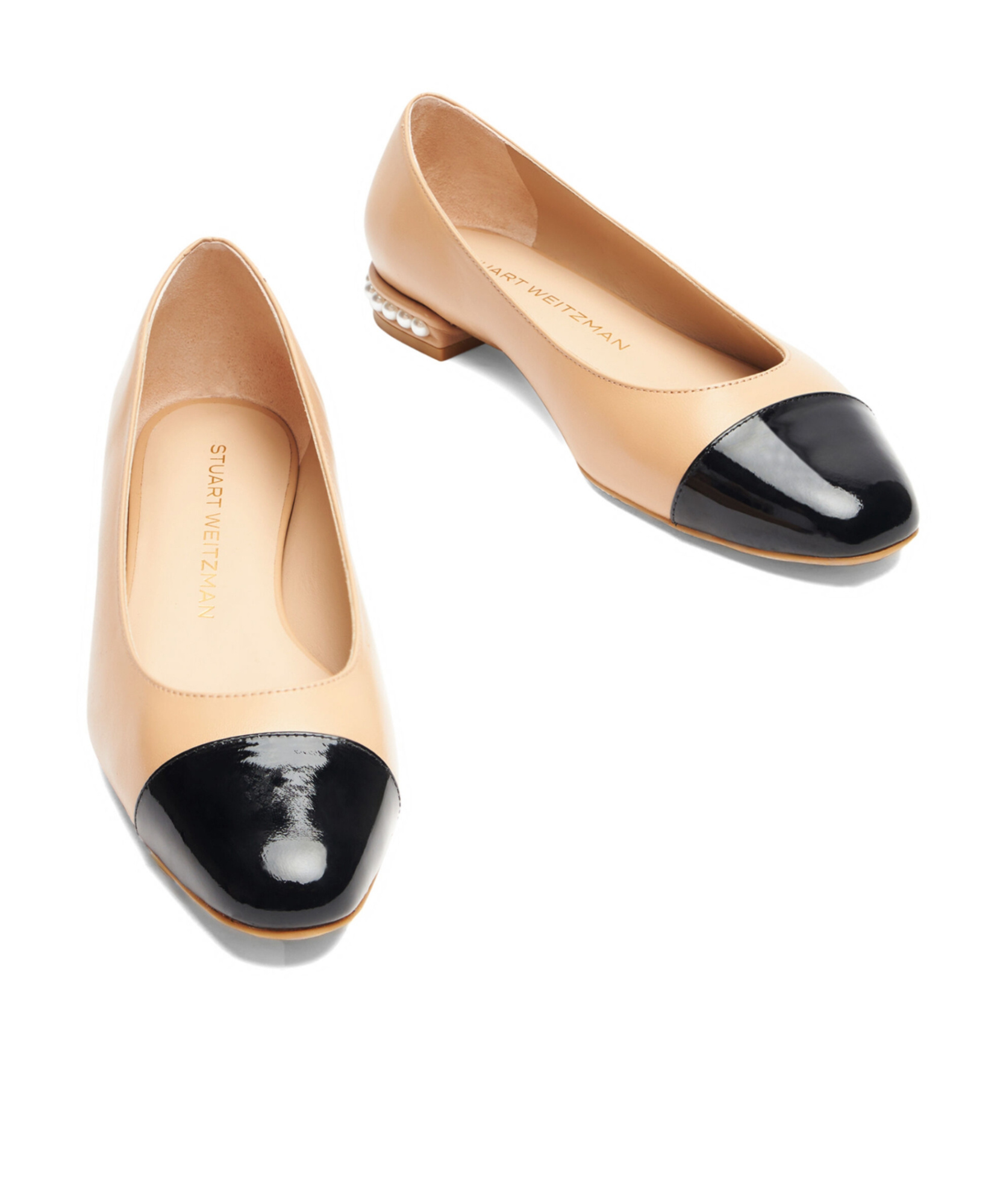 Stuart Weitzman Pearl Contrasting-toecap Ballerina Shoes In Nude