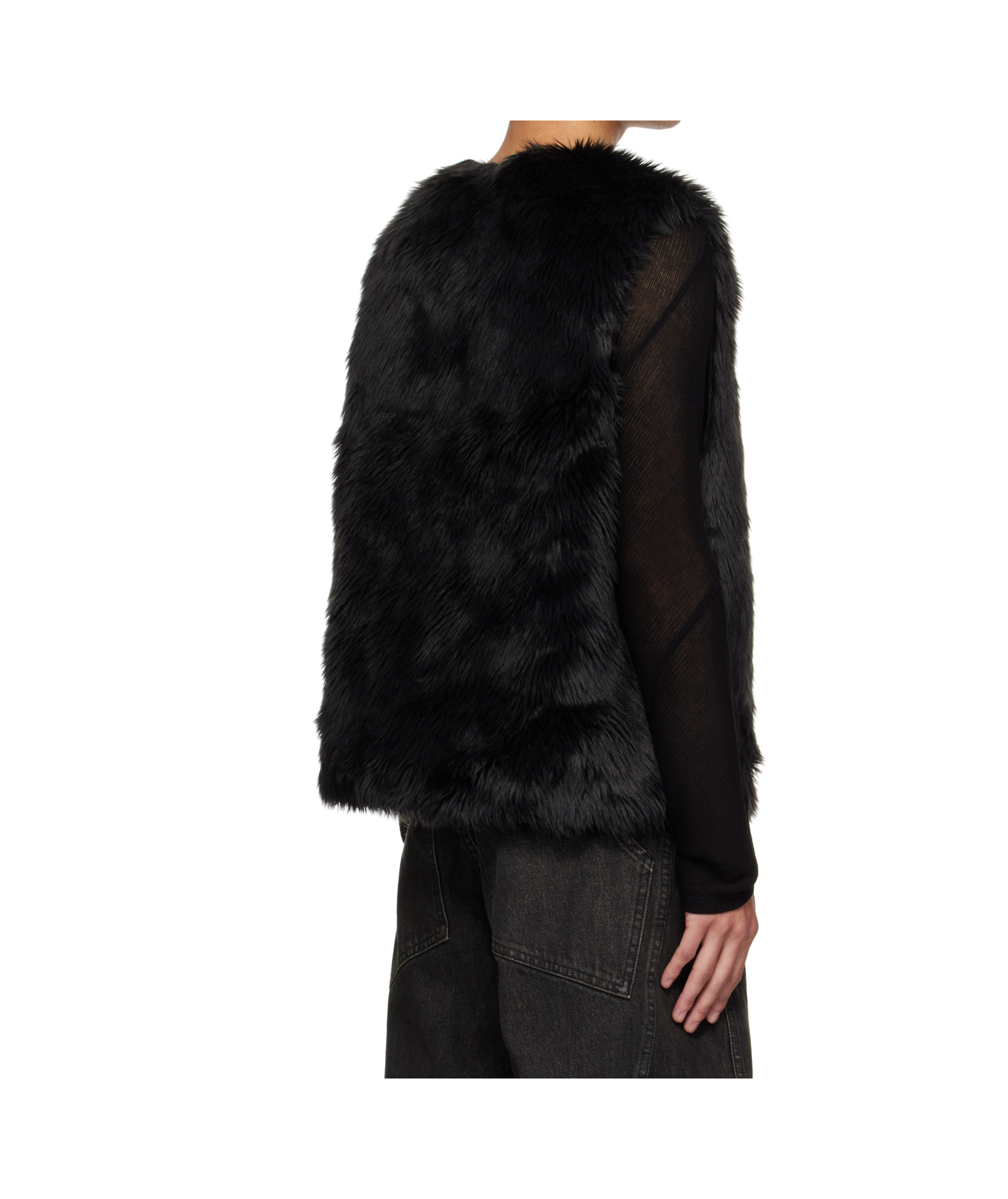 Andersson Bell Curved Placket Reversible Faux Fur Vest In Black