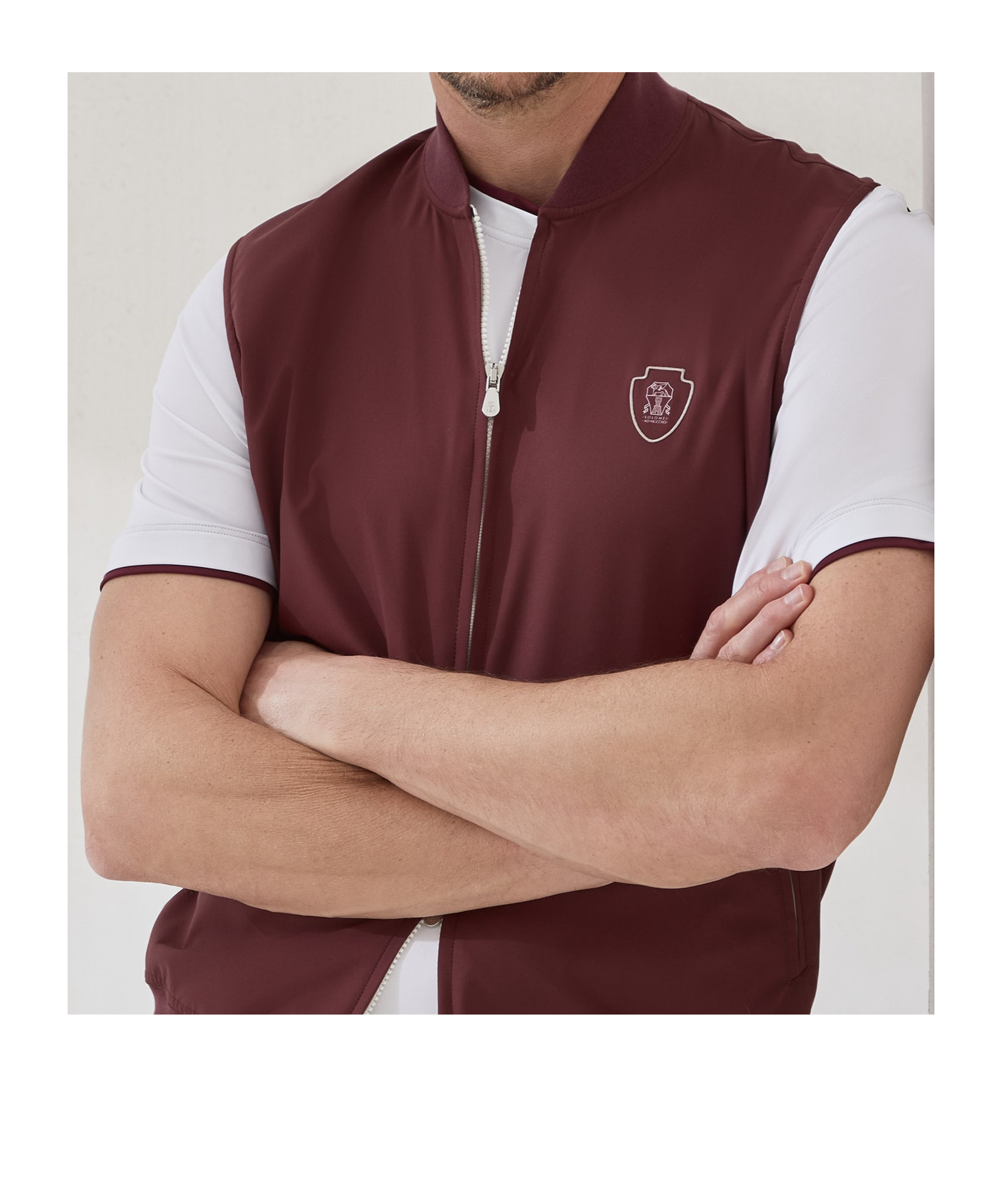 Brunello Cucinelli Nylon Vest With Logo In Burgundy