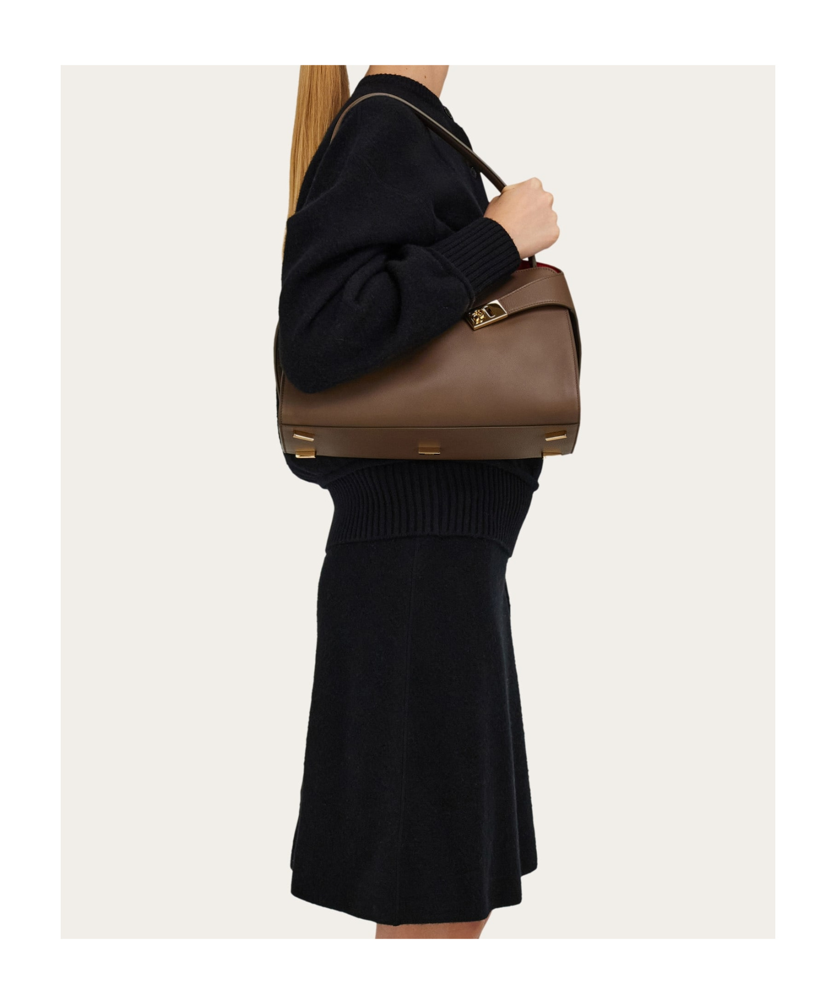 Ferragamo Two-tone Structured Medium Shoulder Bag In Green