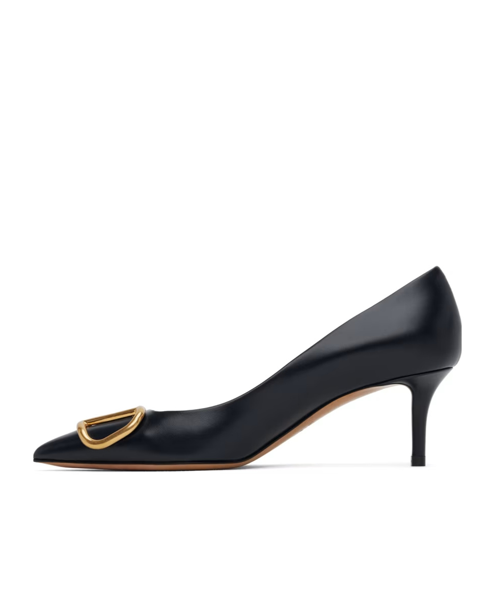 Valentino Logo Pointed High-heeled Single-layer Shoes In Black