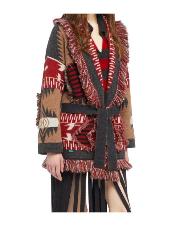 Alanui Grunge Anthem Fringed Patterned Coat In Multi