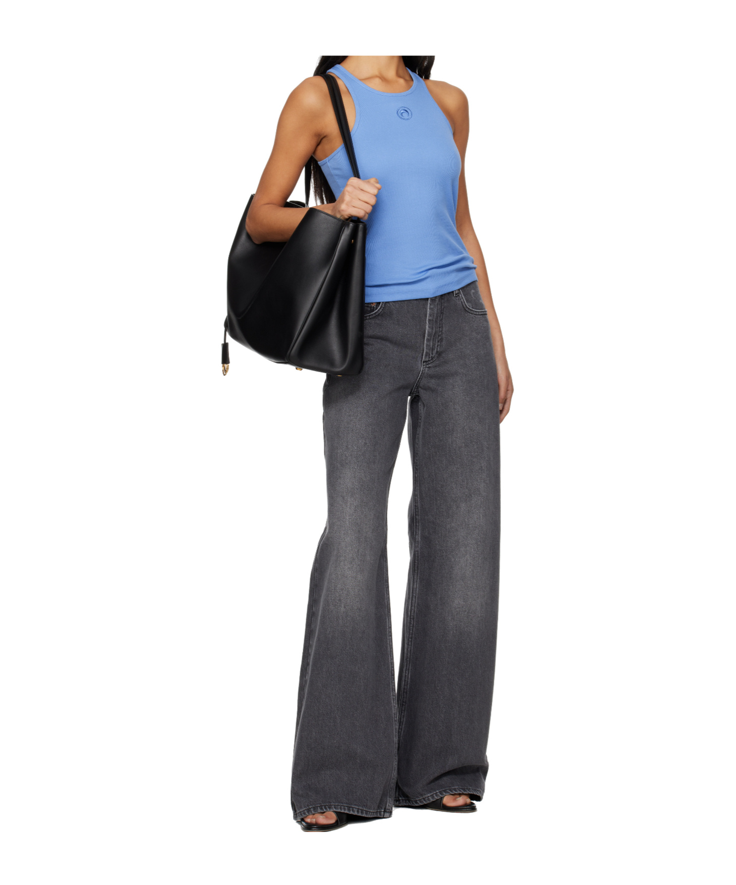 Marine Serre Blue Moon Logo Ribbed Jersey Tank Top In Black