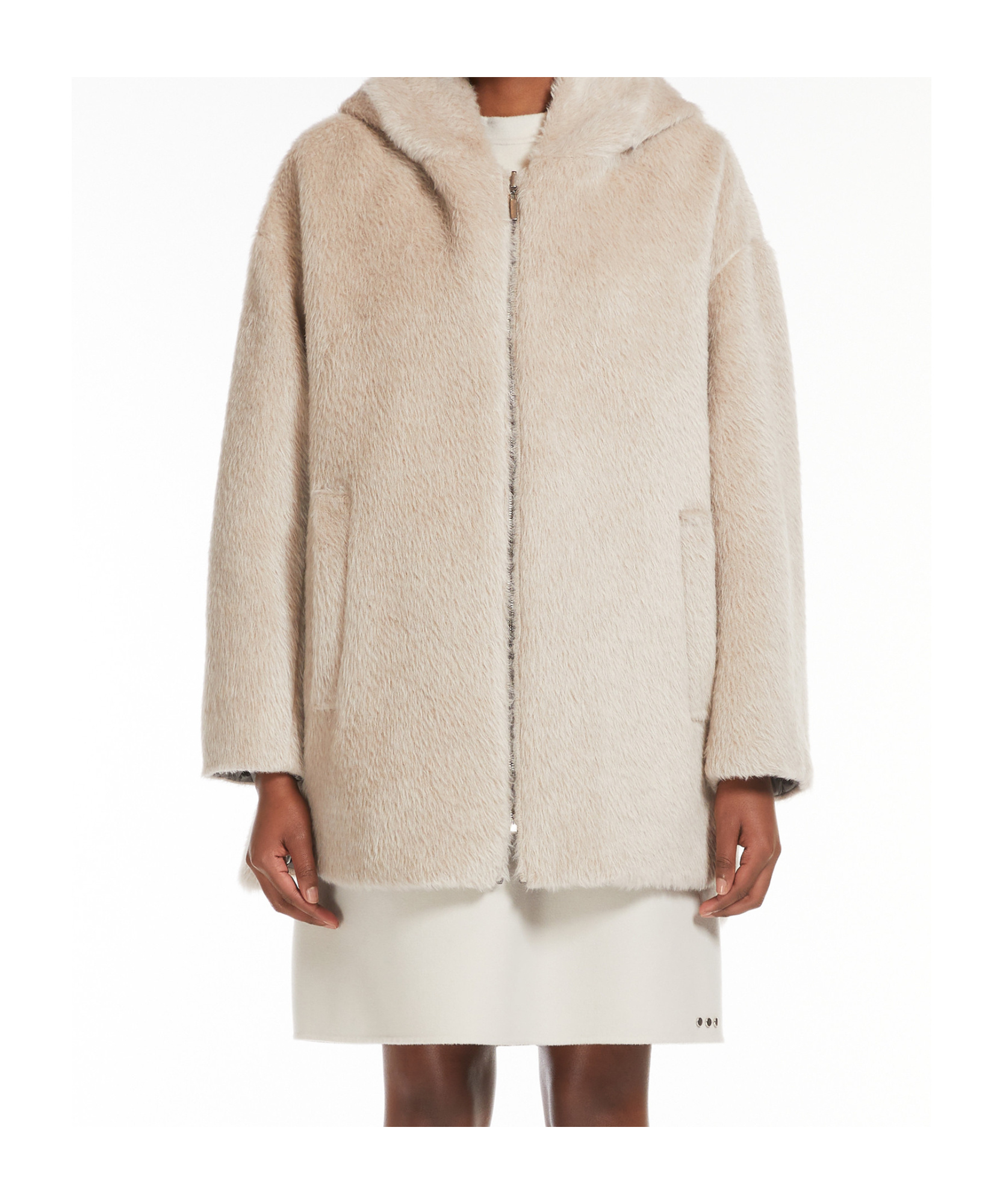 Max Mara Alpaca Wool And Wool Double-sided Down Jacket In Gray