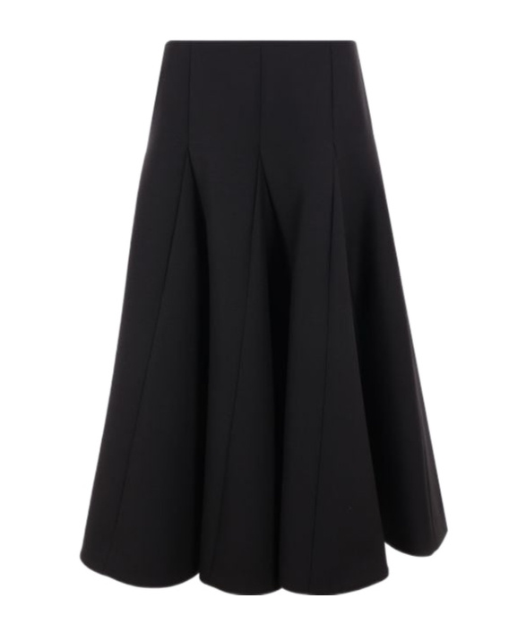 Valentino Flared Wool-silk Crepe Midi Skirt In Black