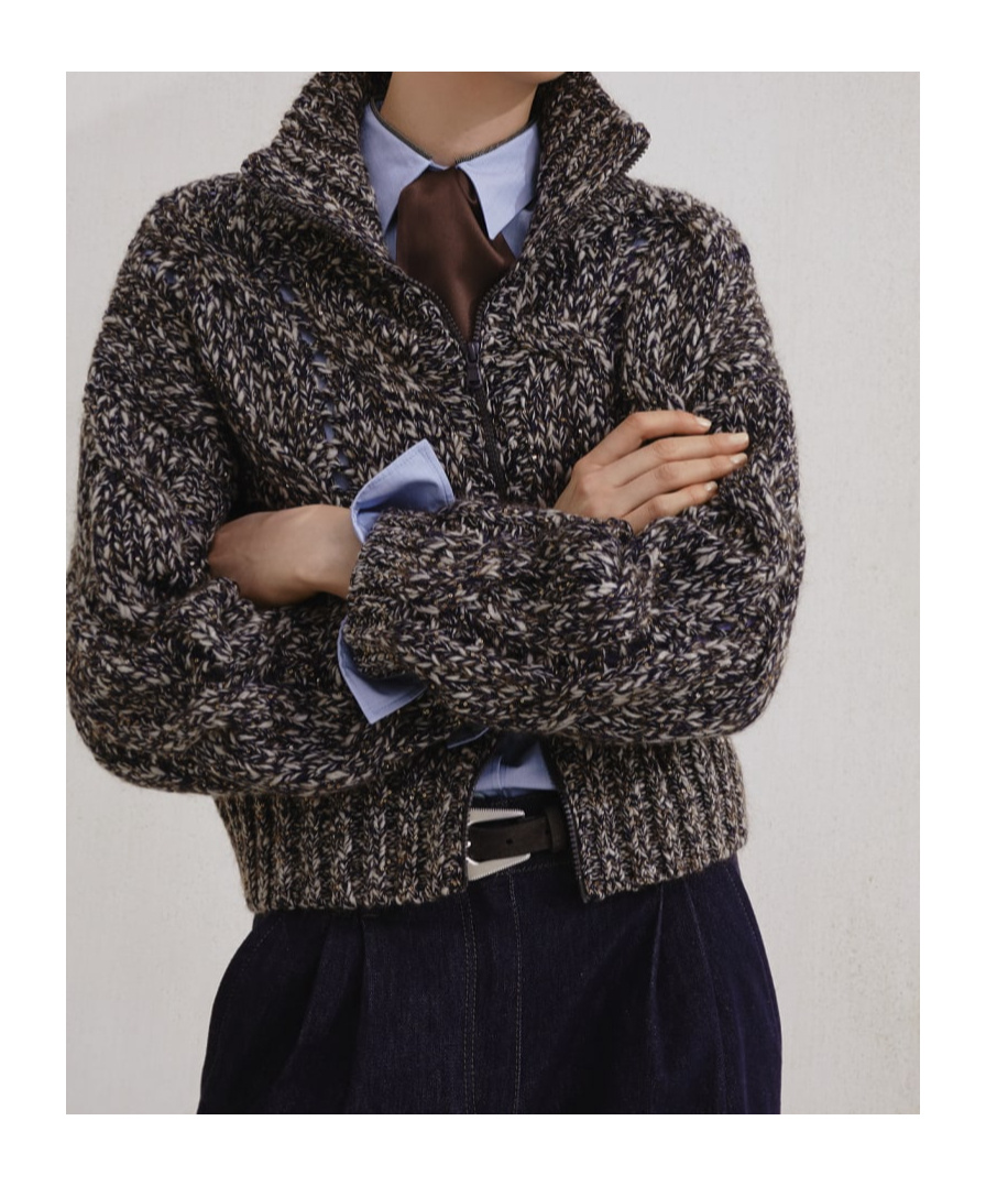 Brunello Cucinelli Braided Cardigan In Gray