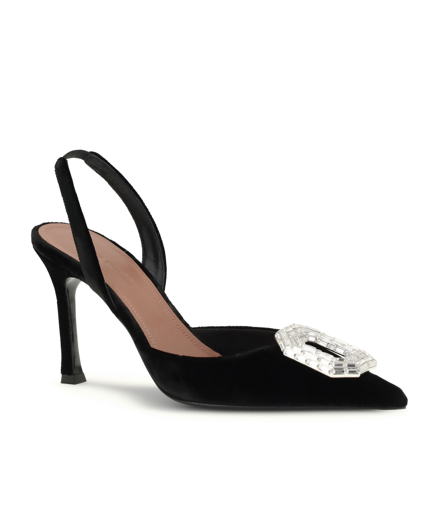 Amina Muaddi Scarpe Con Tacco Camelia In Velluto Nero  Donna In Black