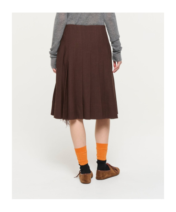 Plan C Brown Melange Pleated Midi Skirt With Feather Insert In Brown