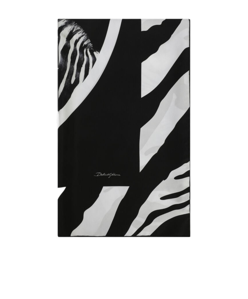 Dolce & Gabbana Large Zebra Print Twill Scarf In Black