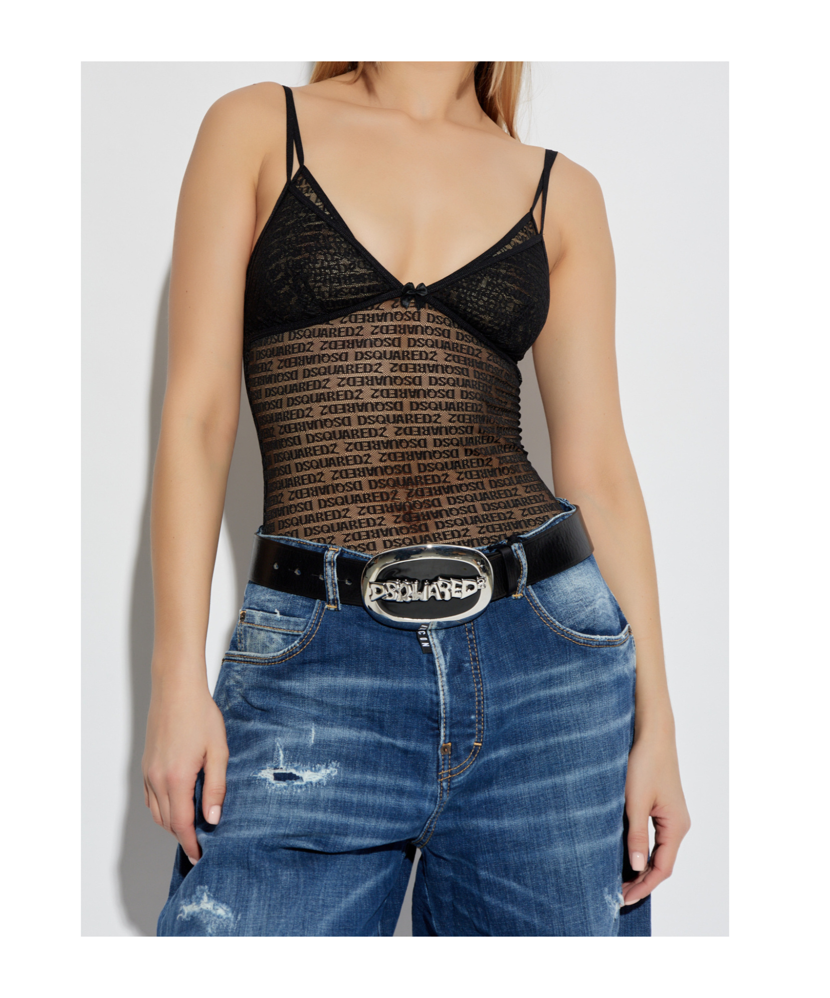 Dsquared2 Sheer Lace Camisole Top In Black