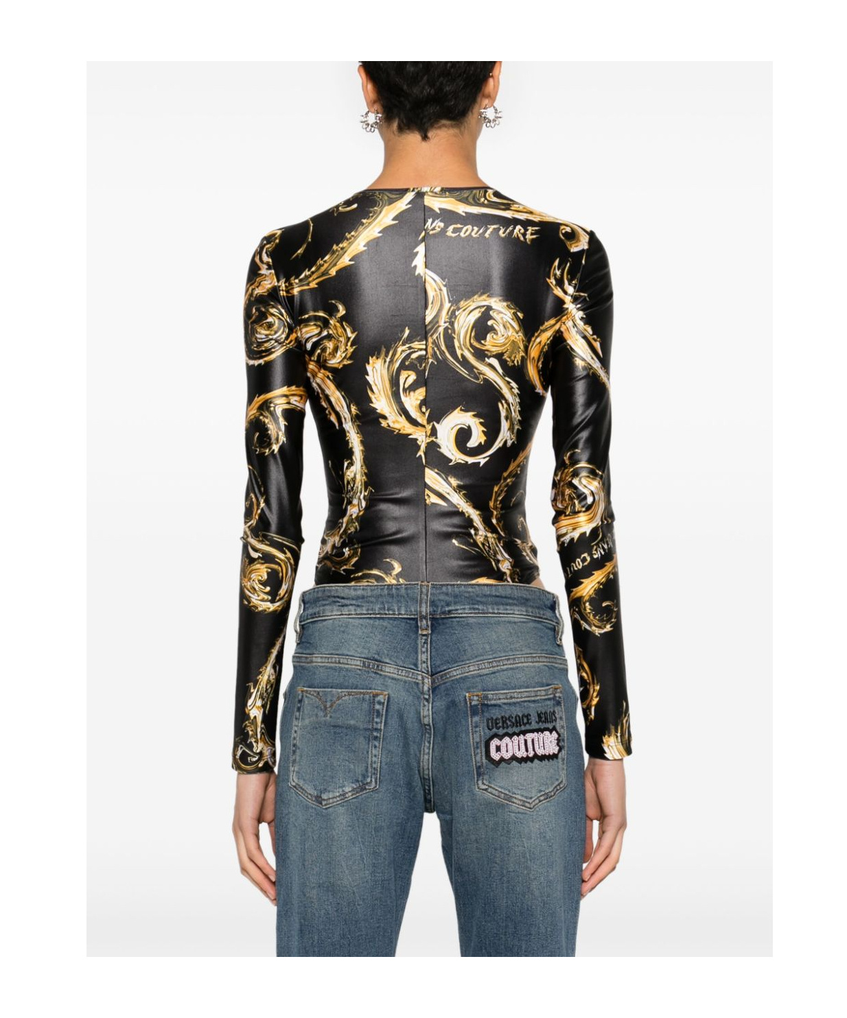 Versace Jeans Chromo Couture Bodysuit In Black