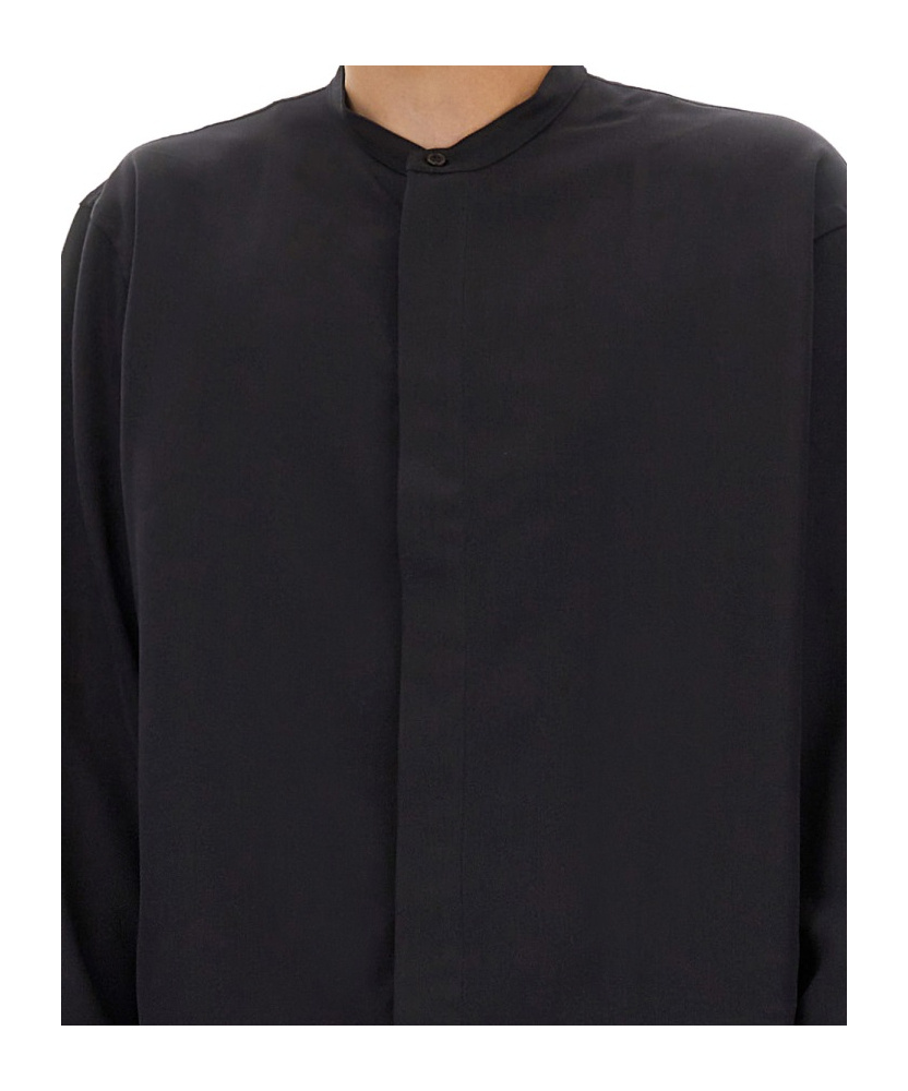 Studio Nicholson Shirt Mandarin Collar Chest Pocket In Black