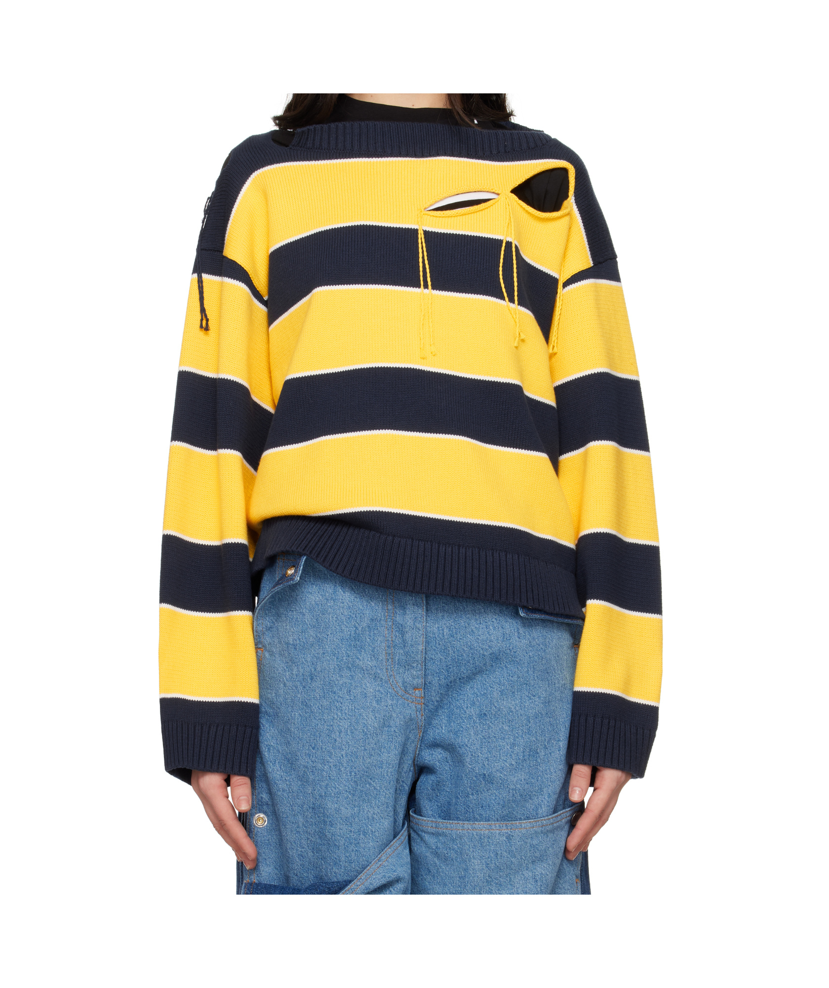 Charles Jeffrrey Loverboy Slash Stripe Sweater In Yellow, Navy Blue